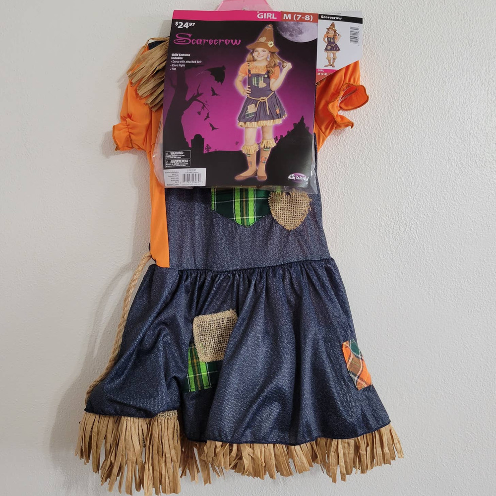 Fun World Girls 7/8 Scarecrow Costume 3 Piece Set
